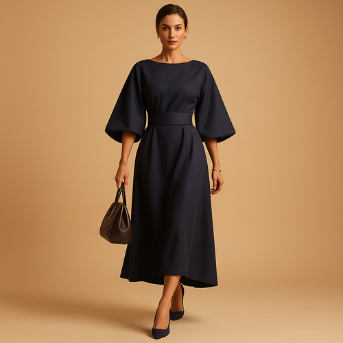 A-line Midi Dress for Women | Comfortable Fabric | Casual Everyday Wear with Belt