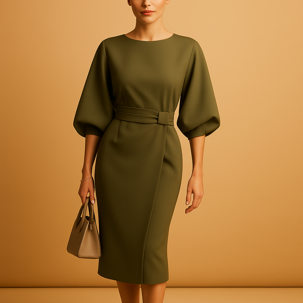 A-line Midi Dress for Women | Comfortable Fabric | Casual Everyday Wear with Belt