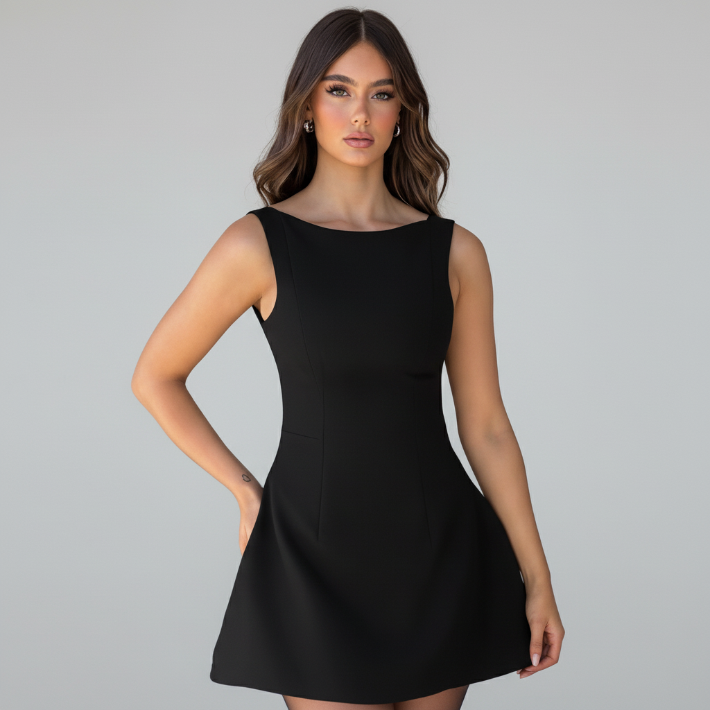 Boat Neck Cotton A-Line Mini Dress for Casual Summer Outings