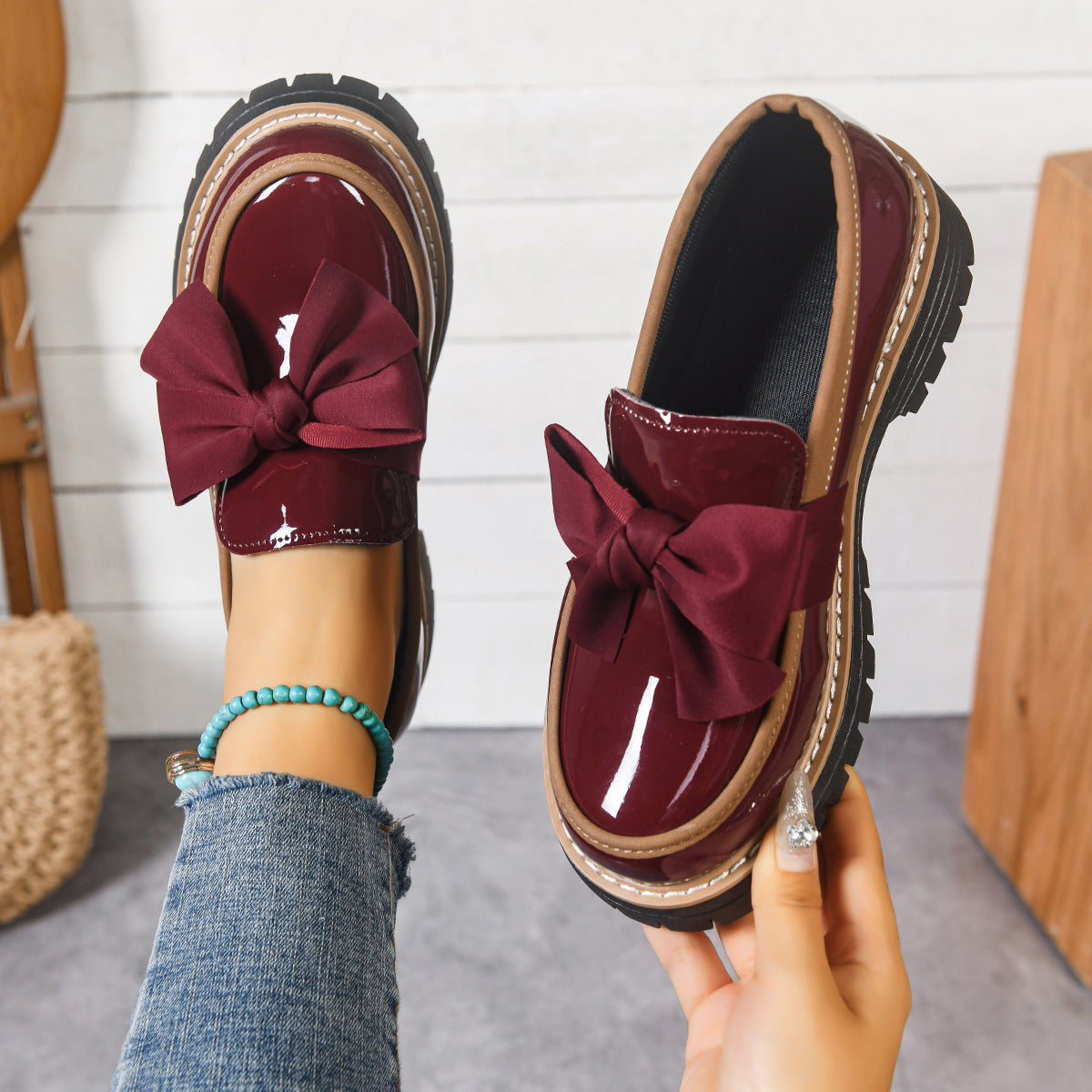 Bowknot Thick-Soled Retro Style Women's Shoes for Casual Wear