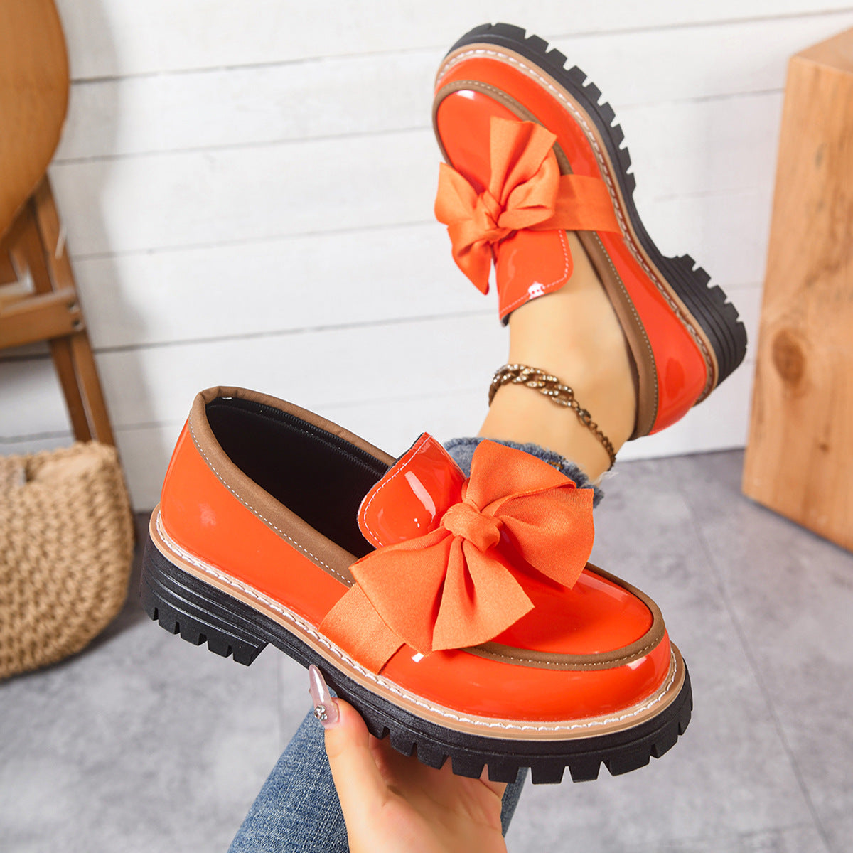 Bowknot Thick-Soled Retro Style Women's Shoes for Casual Wear