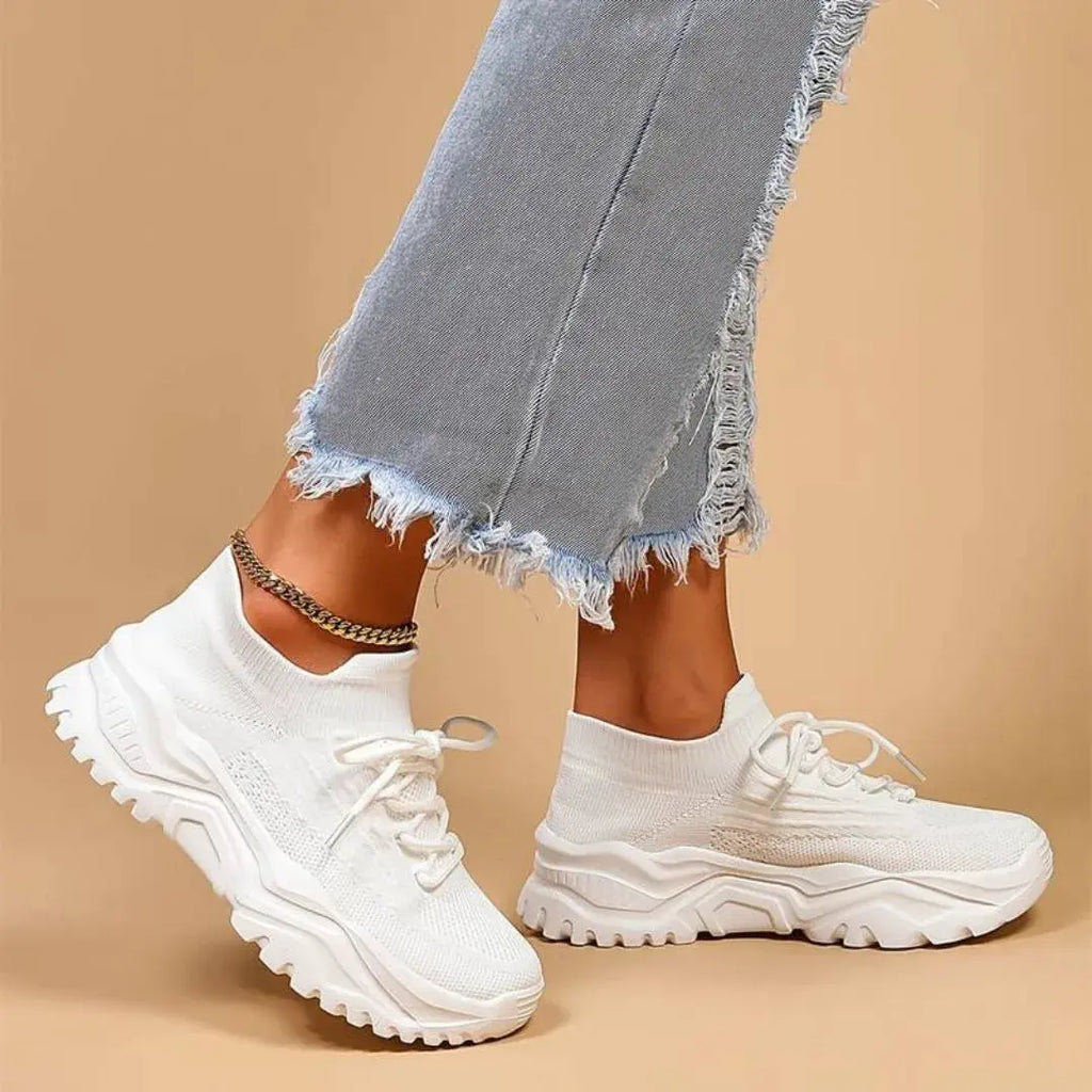 Chunky Knit Lace-Up Sneakers - Comfortable Casual Footwear for Daily Use