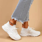 Chunky Knit Lace-Up Sneakers - Comfortable Casual Footwear for Daily Use