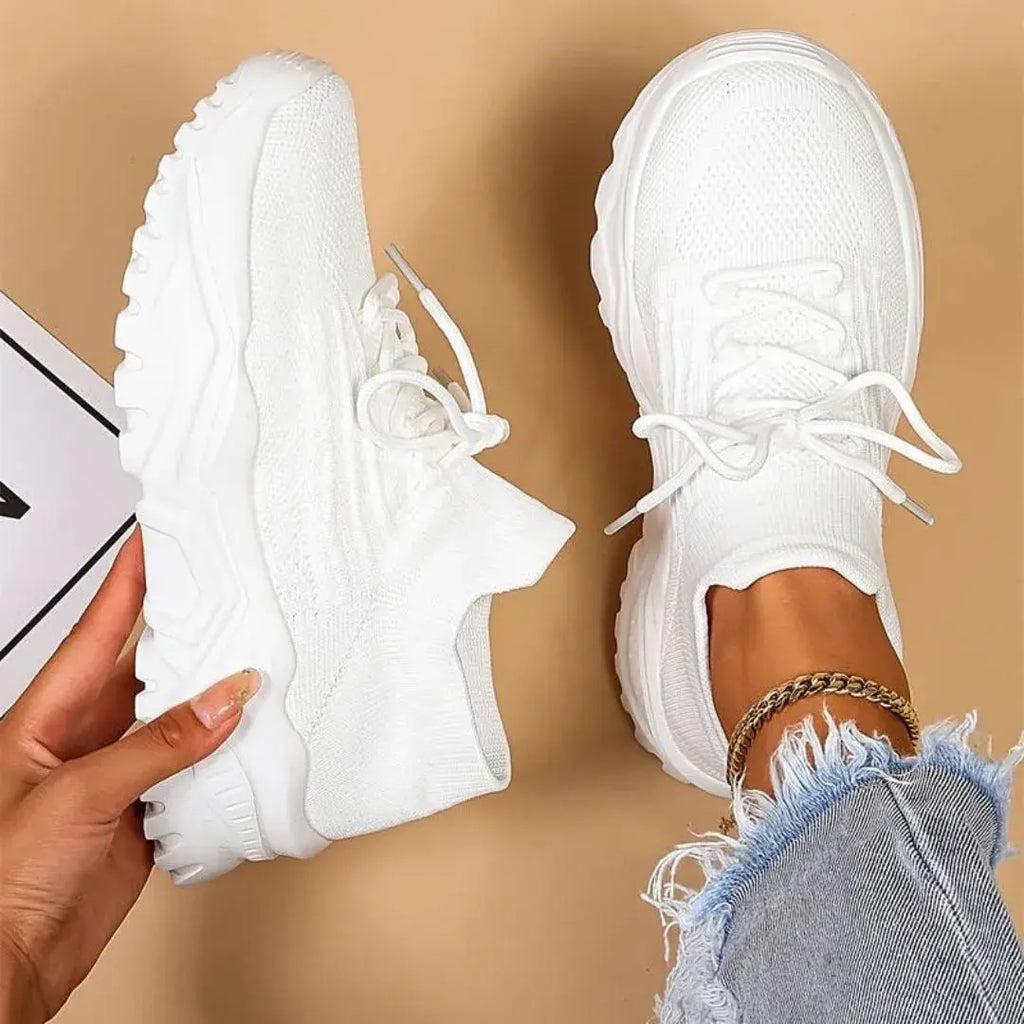 Chunky Knit Lace-Up Sneakers - Comfortable Casual Footwear for Daily Use
