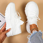 Chunky Knit Lace-Up Sneakers - Comfortable Casual Footwear for Daily Use