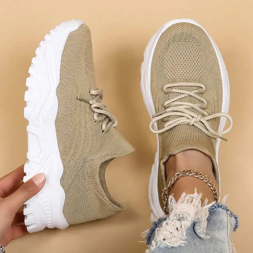 Chunky Knit Lace-Up Sneakers - Comfortable Casual Footwear for Daily Use