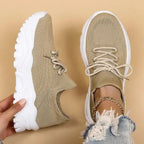 Chunky Knit Lace-Up Sneakers - Comfortable Casual Footwear for Daily Use