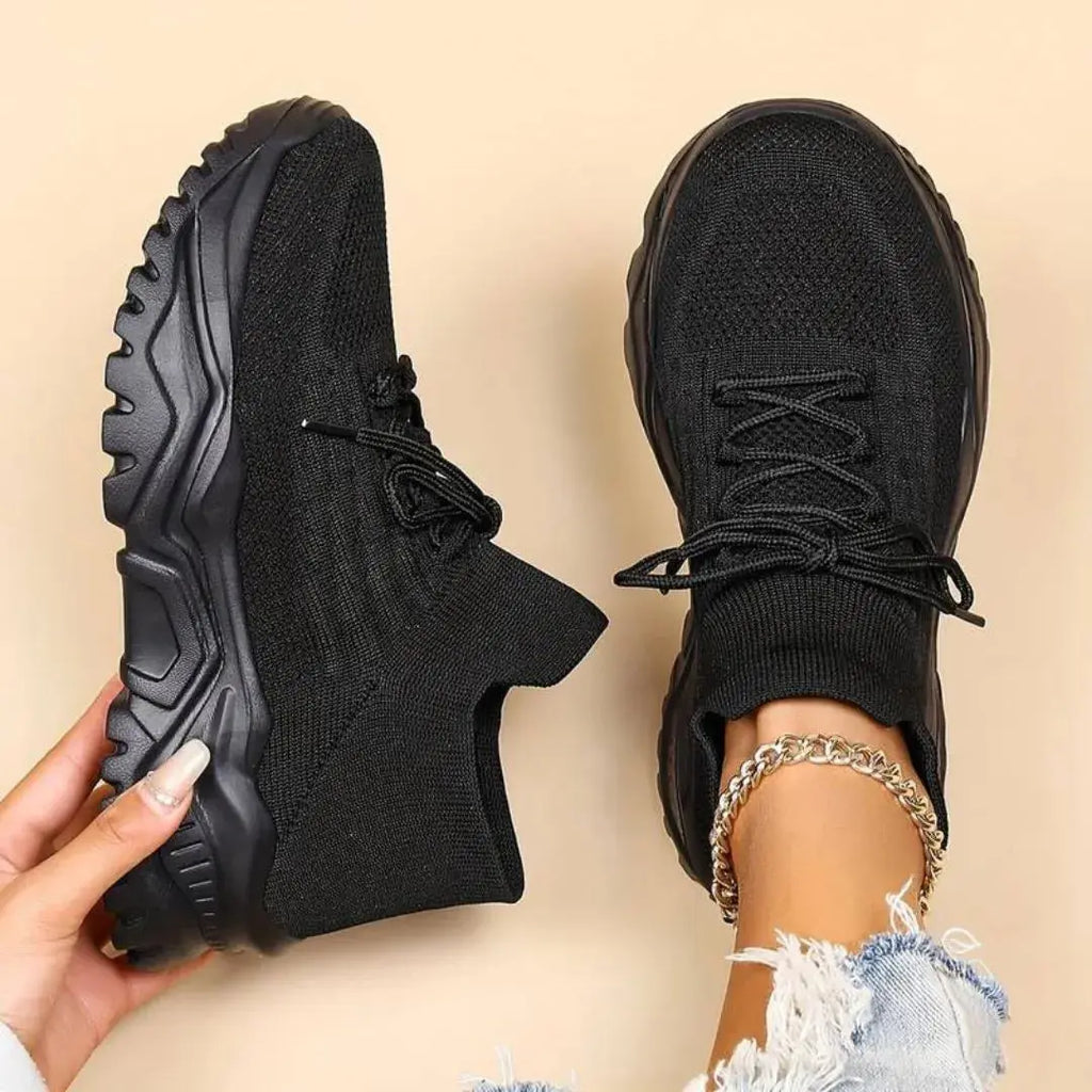 Chunky Knit Lace-Up Sneakers - Comfortable Casual Footwear for Daily Use