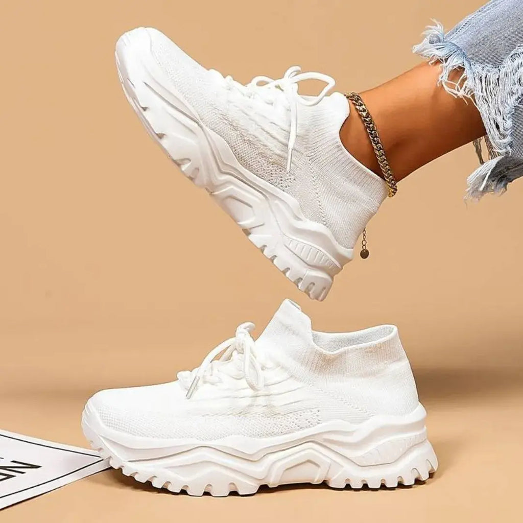 Chunky Knit Lace-Up Sneakers - Comfortable Casual Footwear for Daily Use
