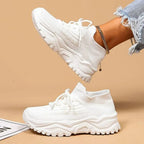 Chunky Knit Lace-Up Sneakers - Comfortable Casual Footwear for Daily Use