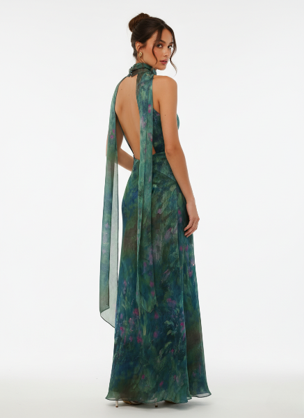 Floral Maxi Dress in Soft Fabric - Monet-Inspired Design for Summer Events