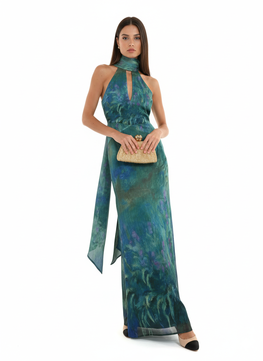 Floral Maxi Dress in Soft Fabric - Monet-Inspired Design for Summer Events