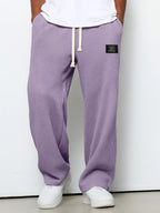 Waffle-Textured Full-Length Pants with Drawstring and Side Pockets for Men