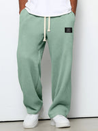 Waffle-Textured Full-Length Pants with Drawstring and Side Pockets for Men