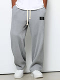 Waffle-Textured Full-Length Pants with Drawstring and Side Pockets for Men