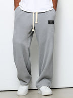 Waffle-Textured Full-Length Pants with Drawstring and Side Pockets for Men