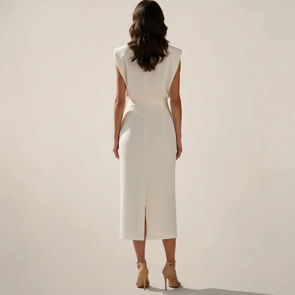 Midi Dress with Button Detail and Side Slit - Casual Elegant Wear for Women