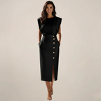 Midi Dress with Button Detail and Side Slit - Casual Elegant Wear for Women