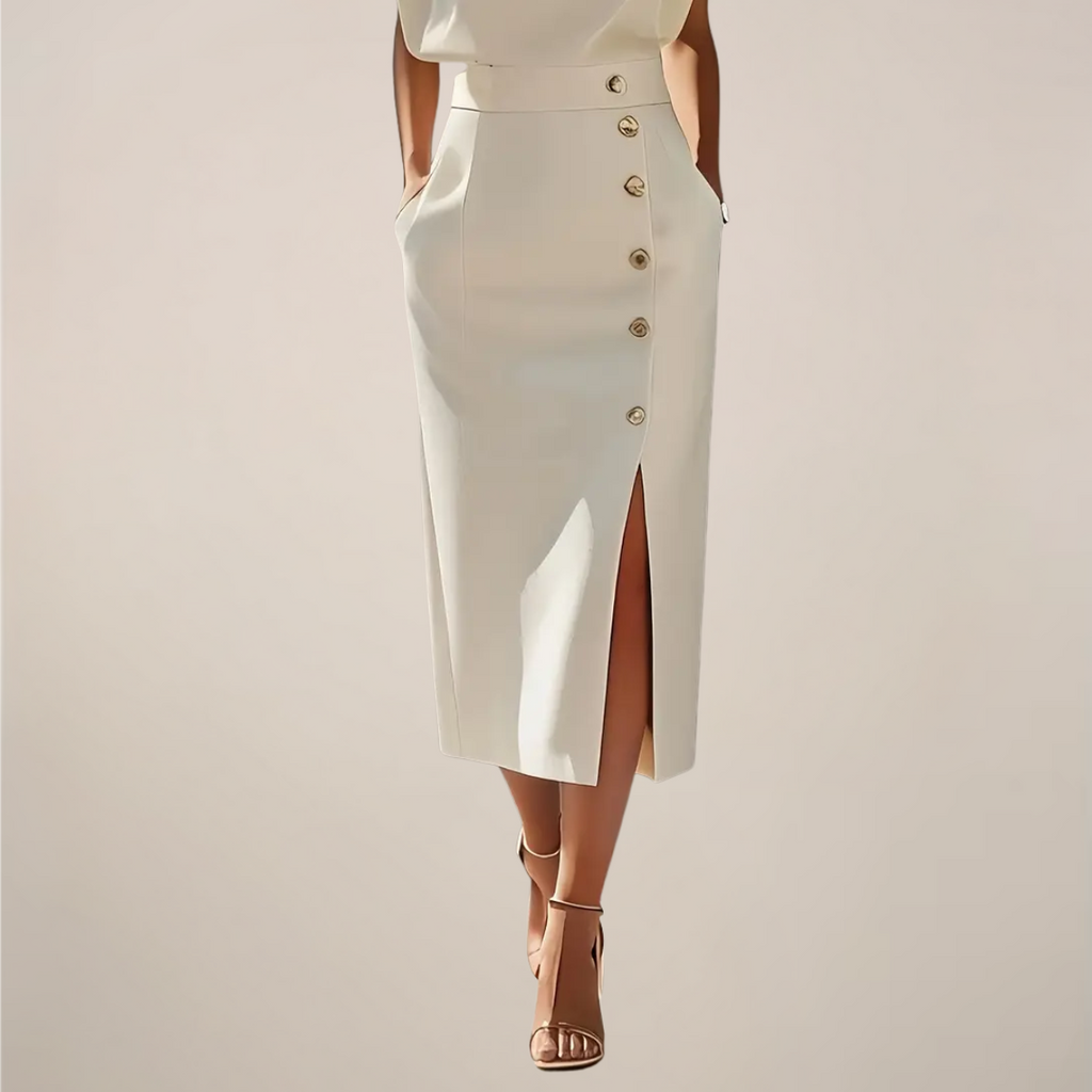 Midi Dress with Button Detail and Side Slit - Casual Elegant Dress for Events