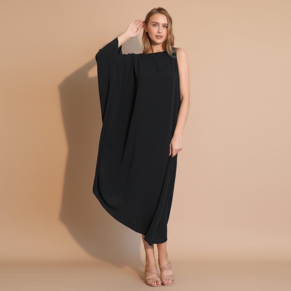 One-Sleeve Matte Crepe Dress - Elegant Evening Wear for Cocktail Parties