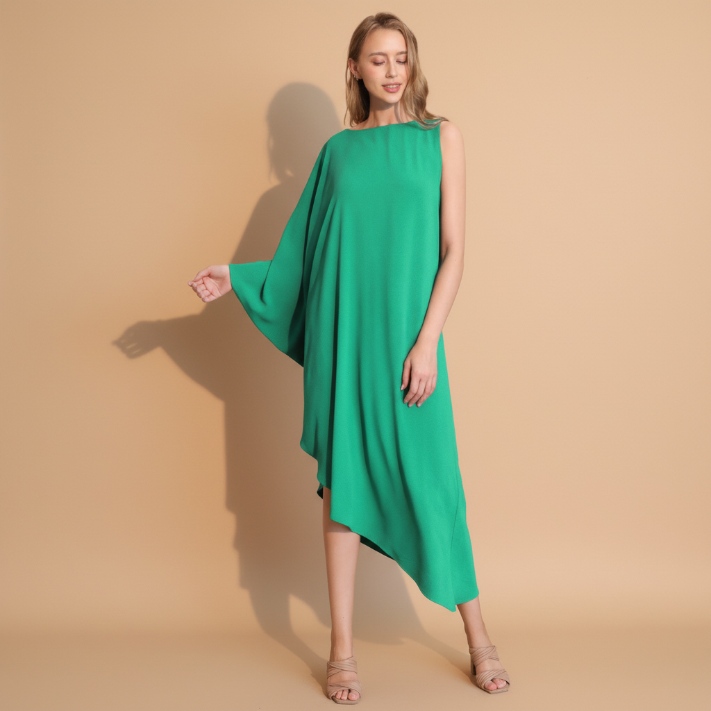 One-Sleeve Matte Crepe Dress - Elegant Evening Wear for Cocktail Parties
