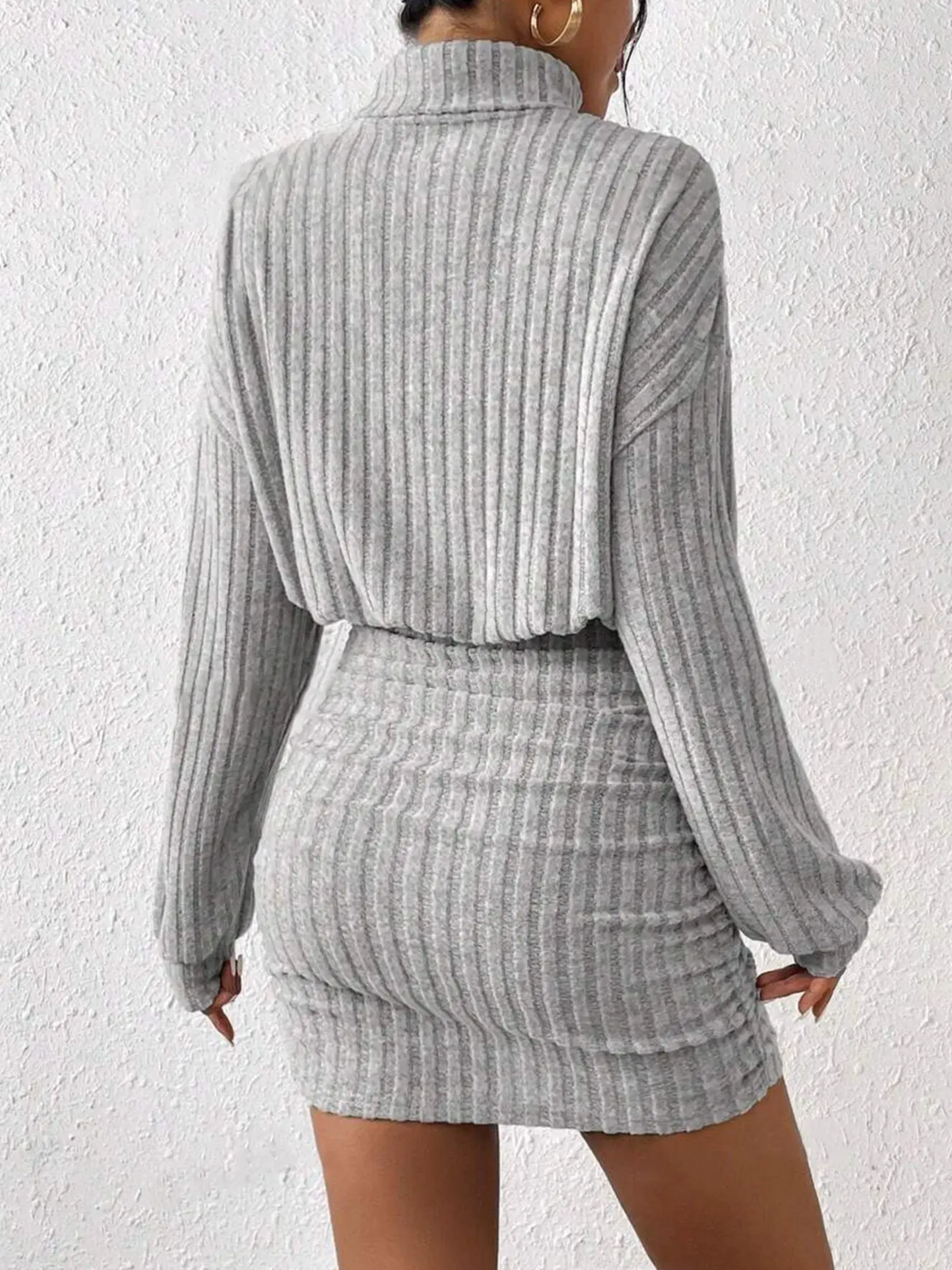 Ribbed Knit Turtleneck Long Sleeve Dress for Casual or Office Wear