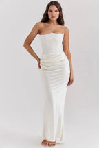 Strapless Maxi Dress in Lightweight Fabric with Gathered Waist for Summer Events