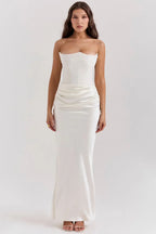Strapless Maxi Dress in Lightweight Fabric with Gathered Waist for Summer Events