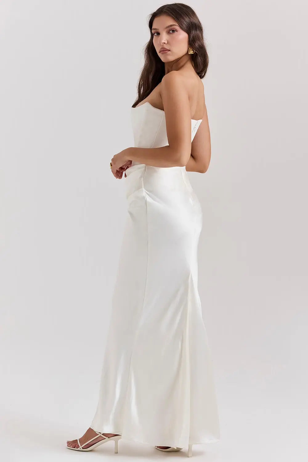 Strapless Maxi Dress in Lightweight Fabric with Gathered Waist for Summer Events