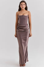 Strapless Maxi Dress in Lightweight Fabric with Gathered Waist for Summer Events