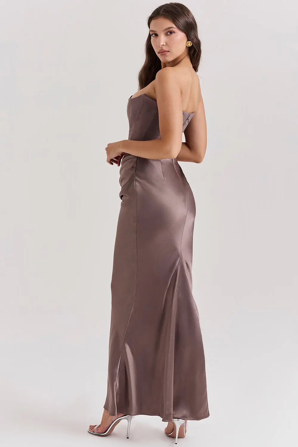 Strapless Maxi Dress in Lightweight Fabric with Gathered Waist for Summer Events