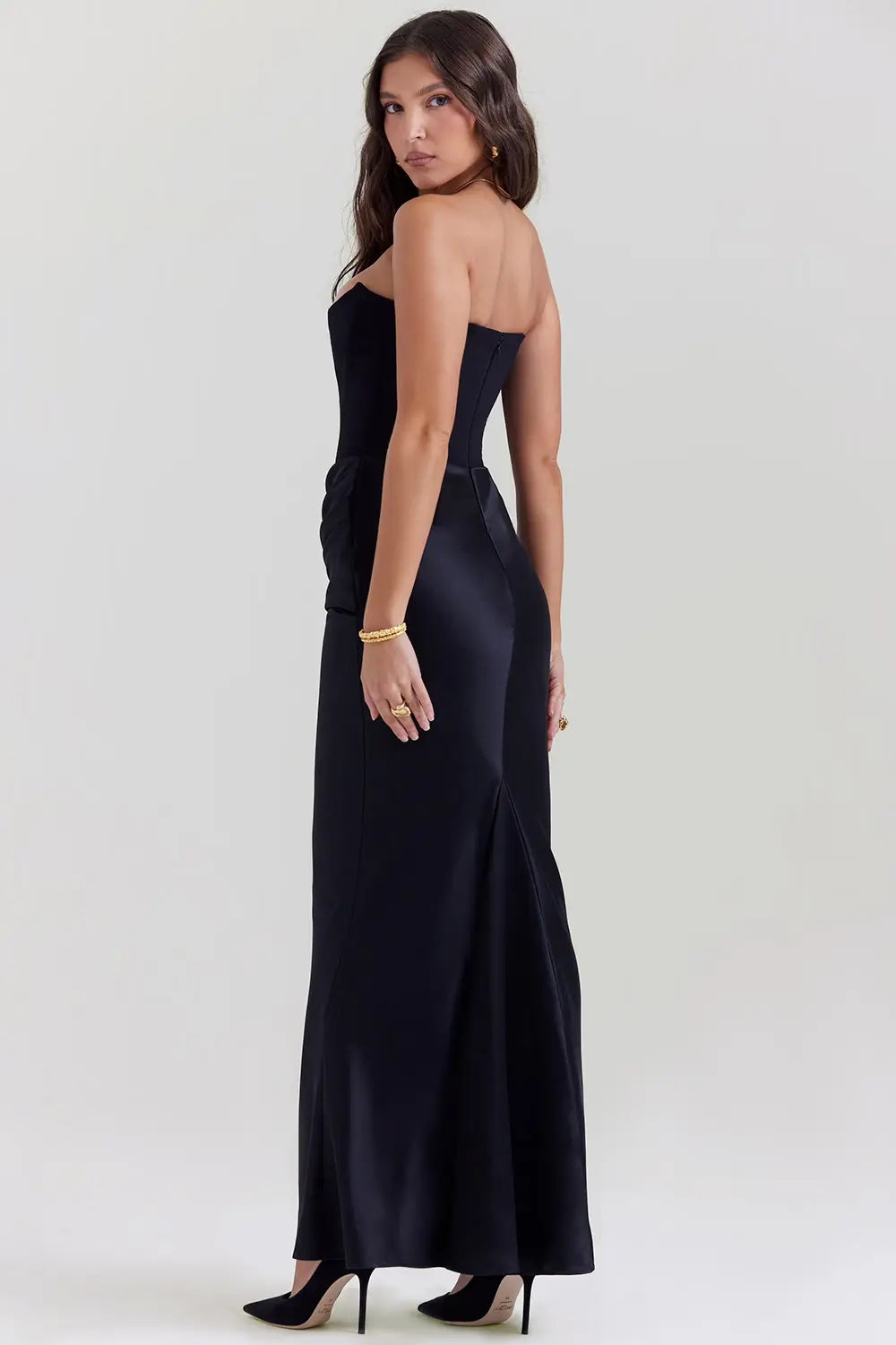 Strapless Maxi Dress in Lightweight Fabric with Gathered Waist for Summer Events