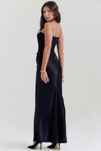Strapless Maxi Dress in Lightweight Fabric with Gathered Waist for Summer Events