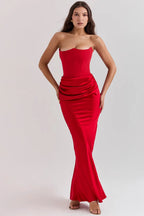Strapless Maxi Dress in Lightweight Fabric with Gathered Waist for Summer Events
