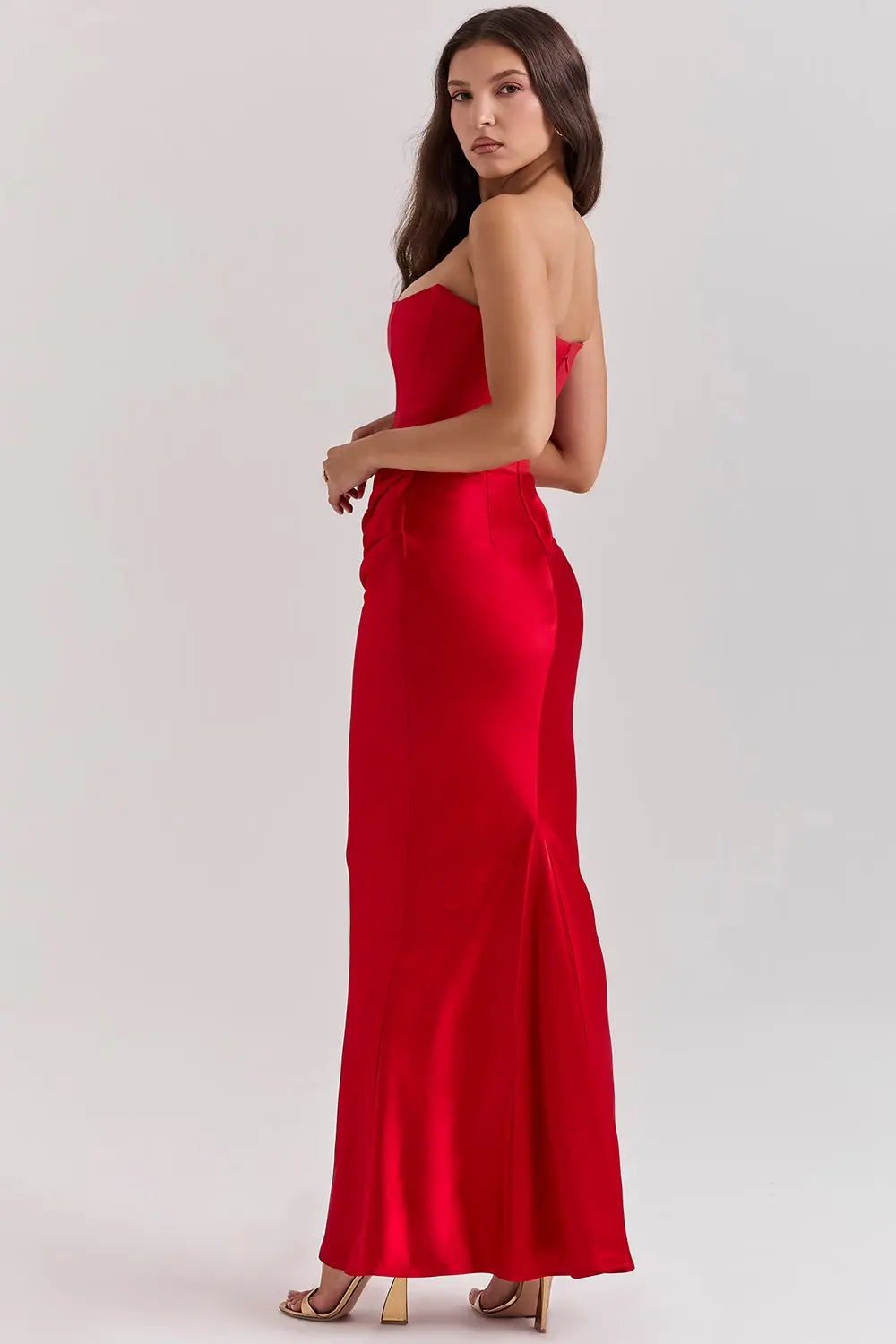 Strapless Maxi Dress in Lightweight Fabric with Gathered Waist for Summer Events