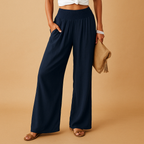 Linen Women's Trousers - Elastic Waist, Straight Leg for Casual Wear