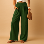 Linen Women's Trousers - Elastic Waist, Straight Leg for Casual Wear