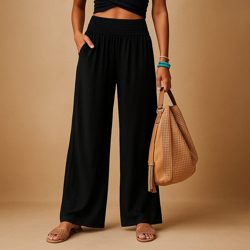 Linen Women's Trousers - Elastic Waist, Straight Leg for Casual Wear