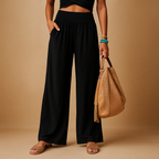 Linen Women's Trousers - Elastic Waist, Straight Leg for Casual Wear
