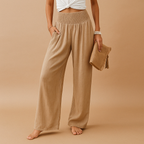 Linen Women's Trousers - Elastic Waist, Straight Leg for Casual Wear