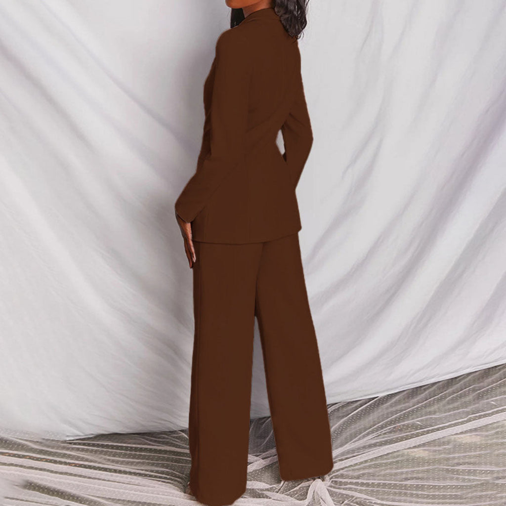 Women's Slim Fit Blazer and Trouser Set - Tailored Business Attire for Office Wear