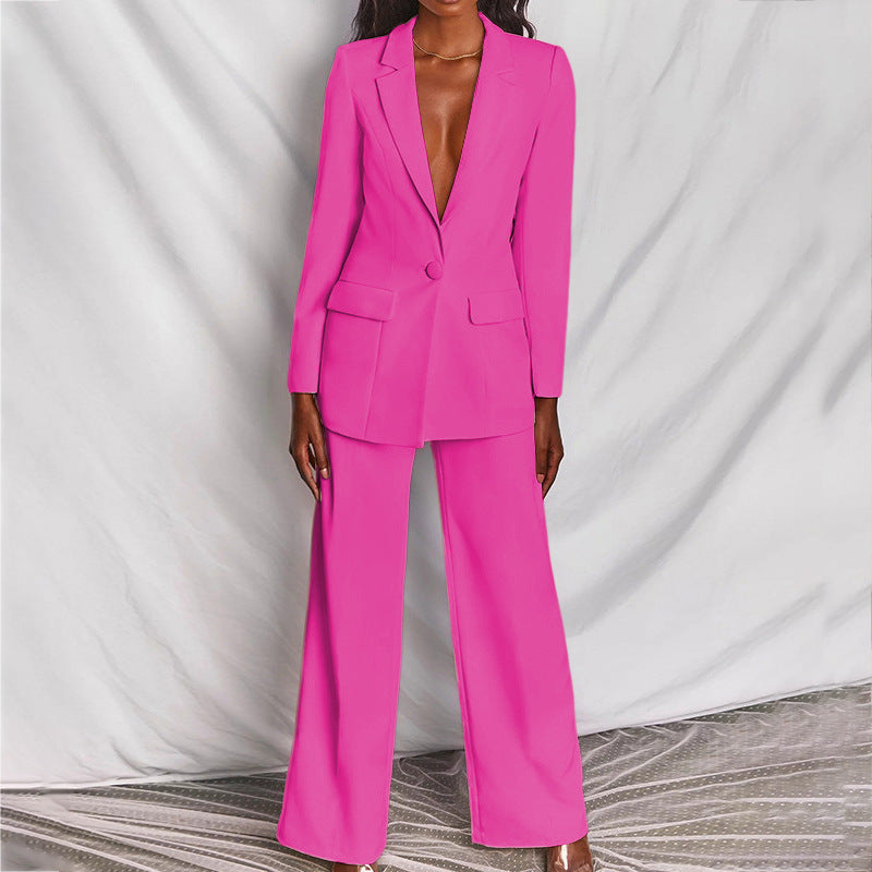 Women's Slim Fit Blazer and Trouser Set - Tailored Business Attire for Office Wear