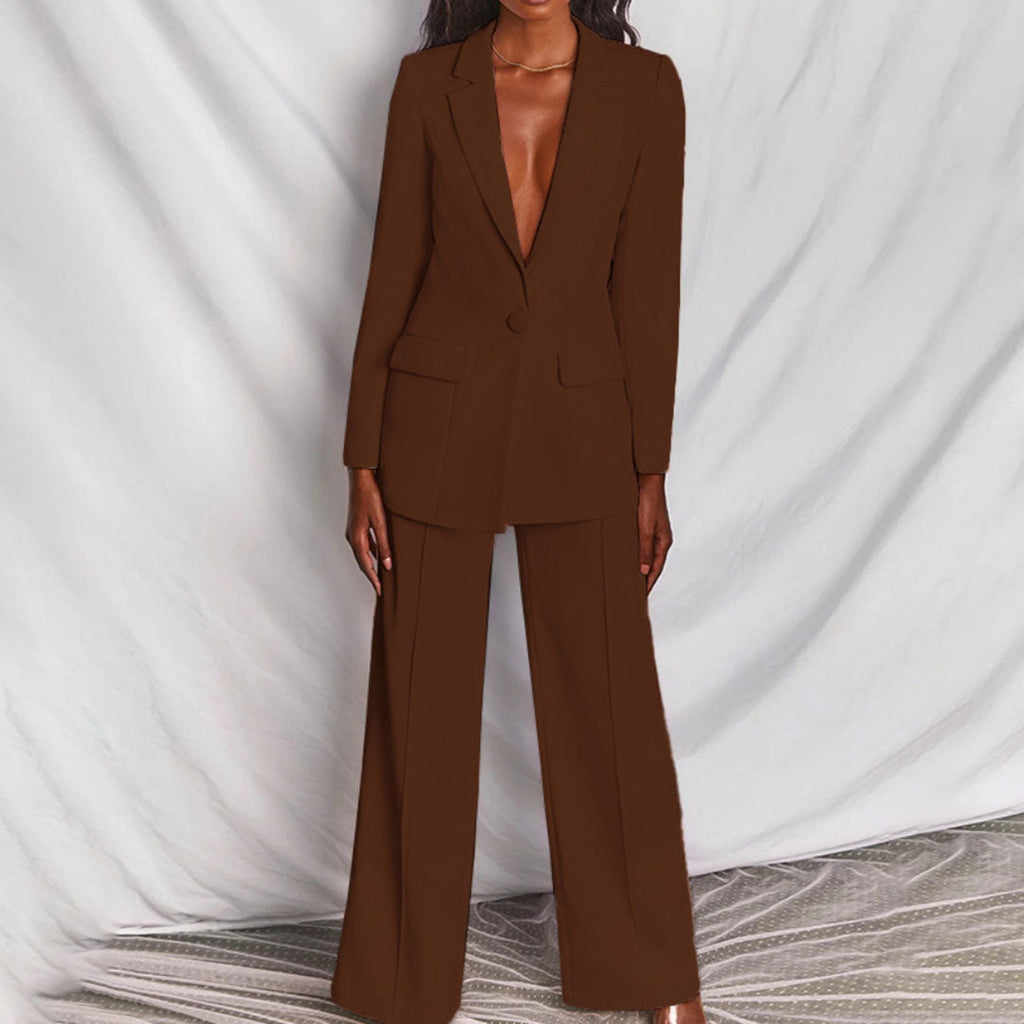 Women's Slim Fit Blazer and Trouser Set - Tailored Business Attire for Office Wear