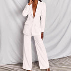 Women's Slim Fit Blazer and Trouser Set - Tailored Business Attire for Office Wear