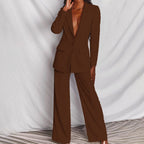 Women's Slim Fit Blazer and Trouser Set - Tailored Business Attire for Office Wear