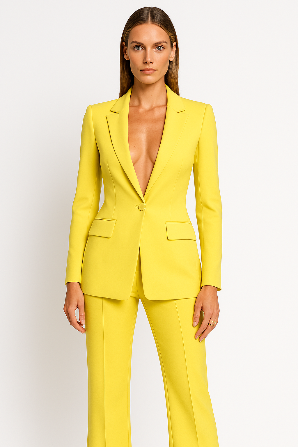 Women's Lightweight Tailored Blazer and Wide-Leg Trousers Set for Office Wear